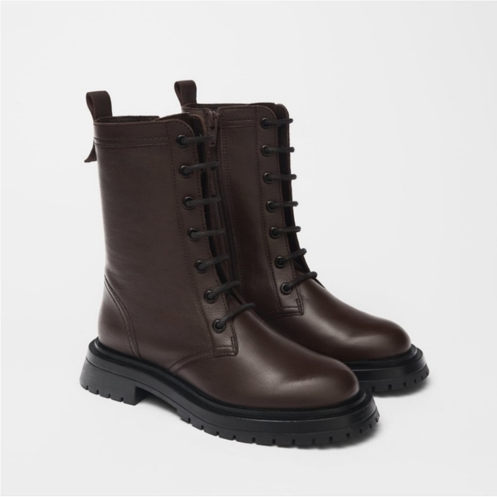 Zara Girls Brown Lace-Up Boots size 2.5